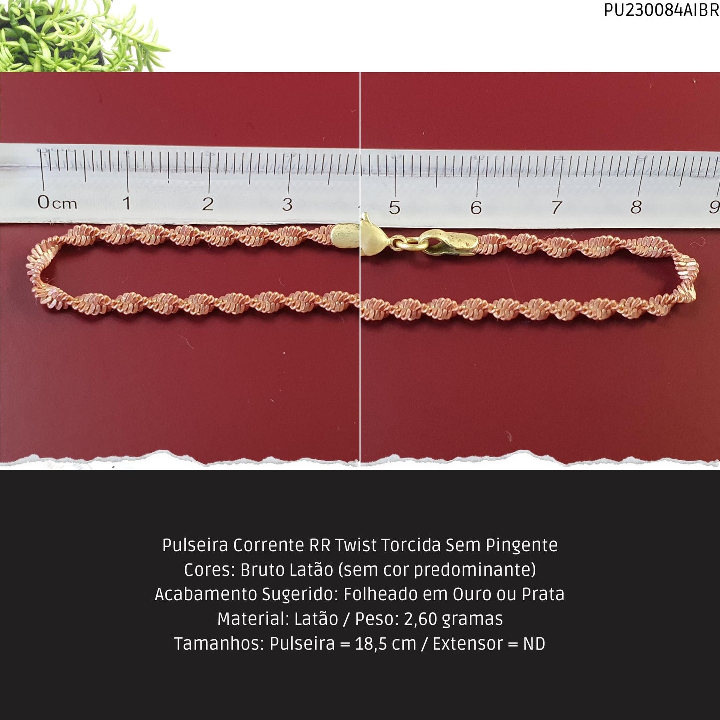 Pulseira Corrente RR Twist Torcida Sem Pingente  - Código.: PU230084AIBR  - Peso.: 2.6 gr