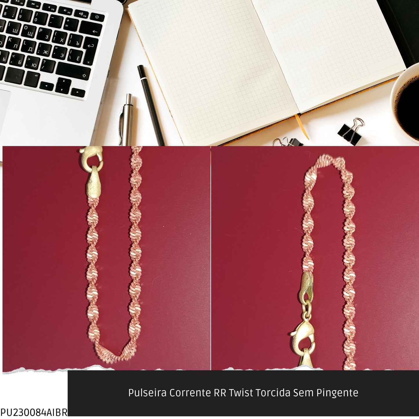 Pulseira Corrente RR Twist Torcida Sem Pingente  - Código.: PU230084AIBR  - Peso.: 2.6 gr