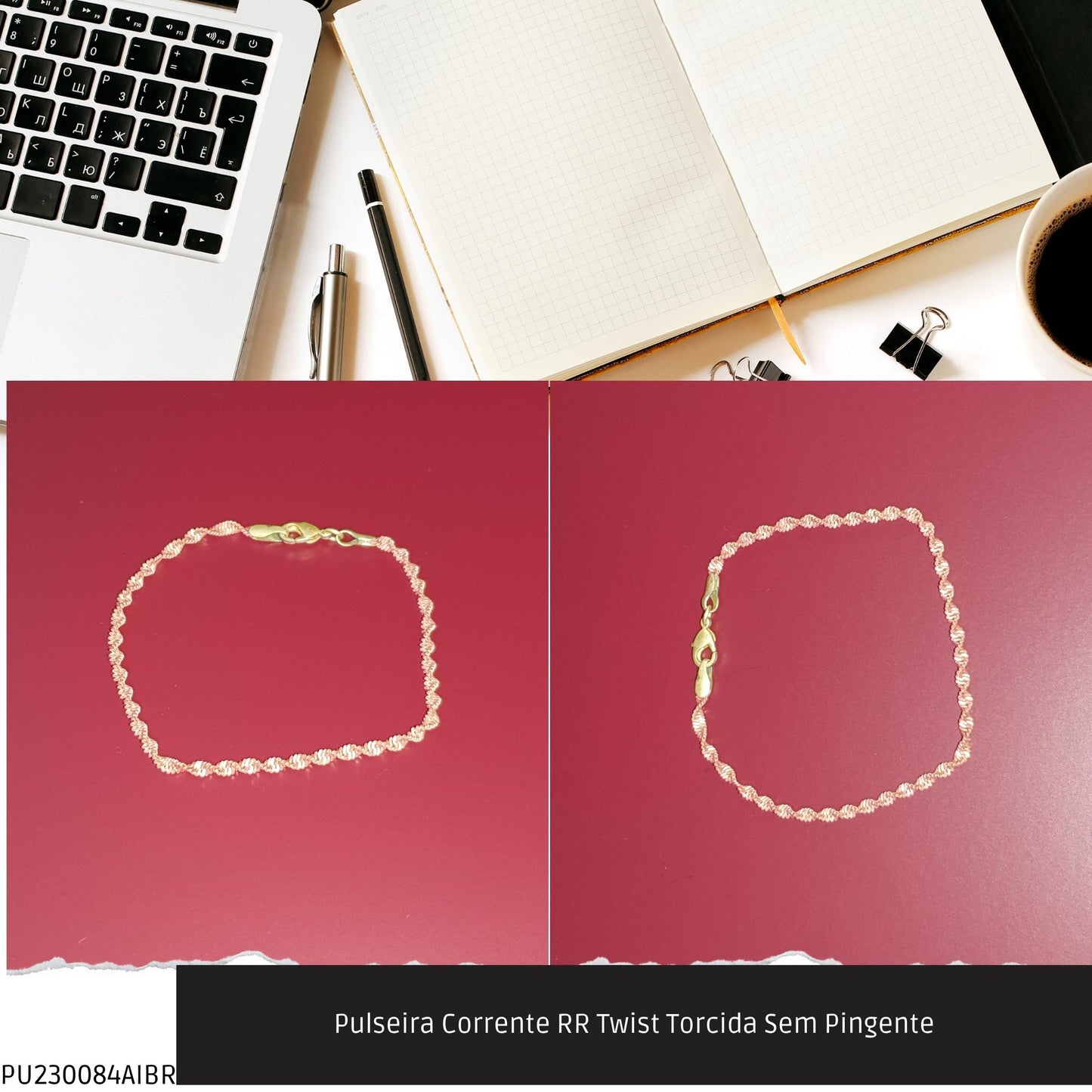 Pulseira Corrente RR Twist Torcida Sem Pingente  - Código.: PU230084AIBR  - Peso.: 2.6 gr