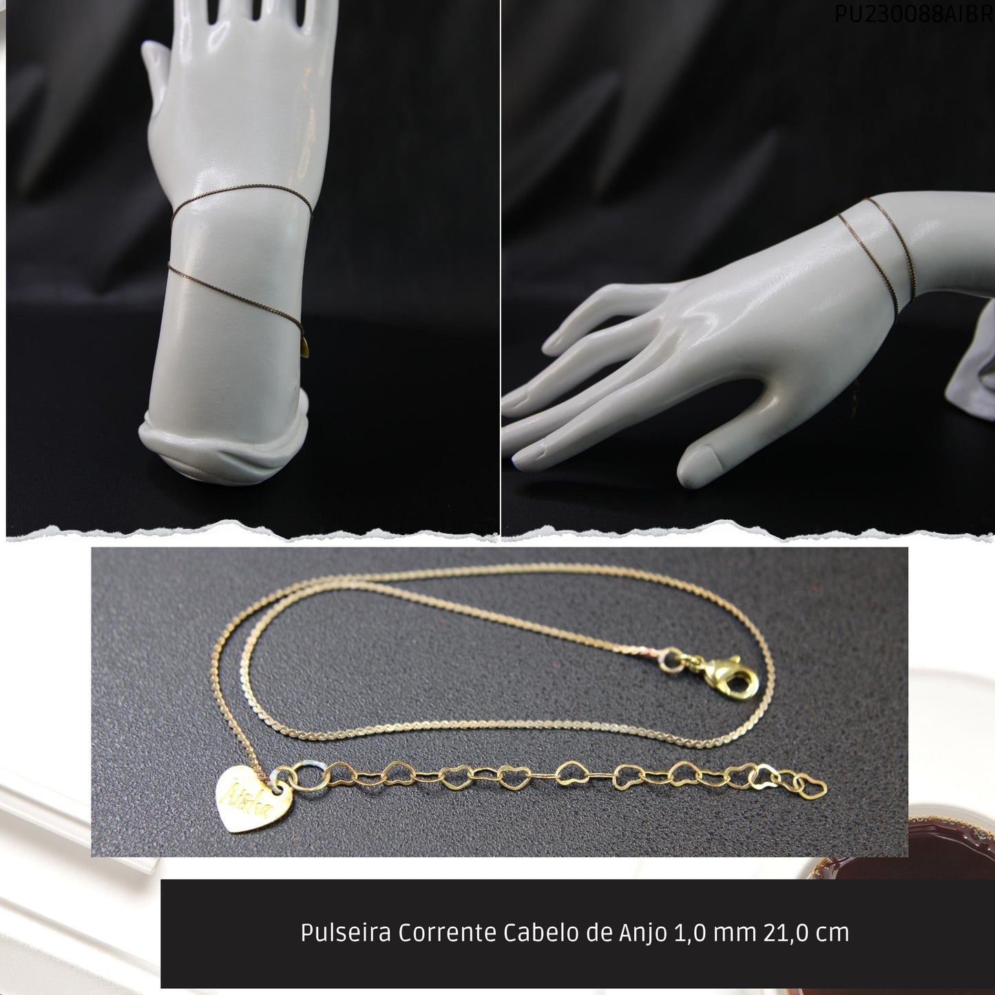 Pulseira Corrente Cabelo de Anjo 1.0 mm 21.0 cm   - Código.: PU230088AIBR  - Peso.: 1.7 gr