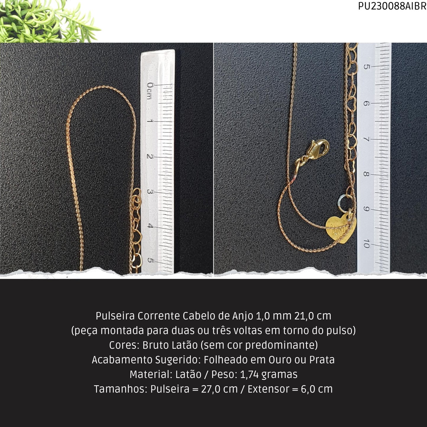 Pulseira Corrente Cabelo de Anjo 1.0 mm 21.0 cm   - Código.: PU230088AIBR  - Peso.: 1.7 gr
