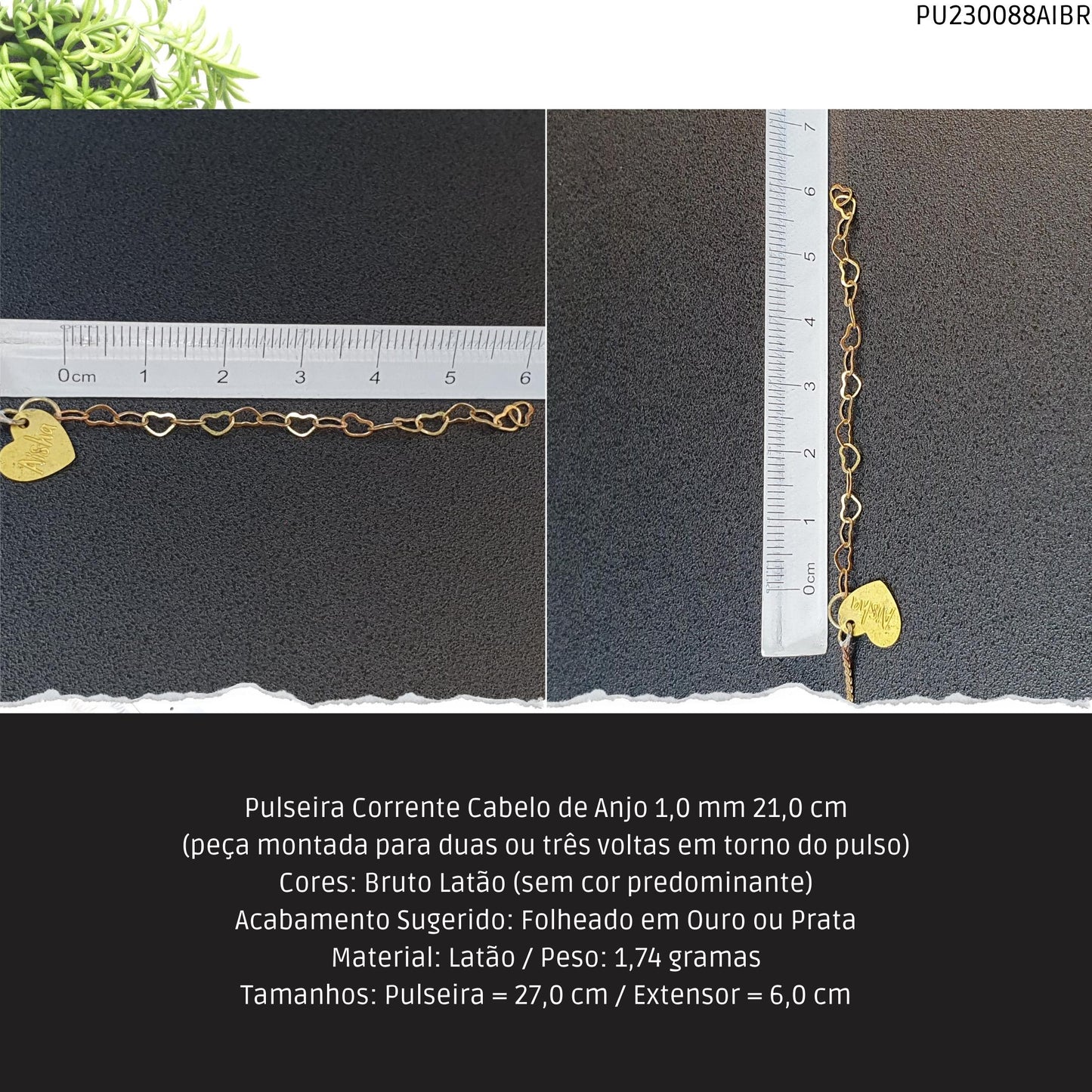 Pulseira Corrente Cabelo de Anjo 1.0 mm 21.0 cm   - Código.: PU230088AIBR  - Peso.: 1.7 gr