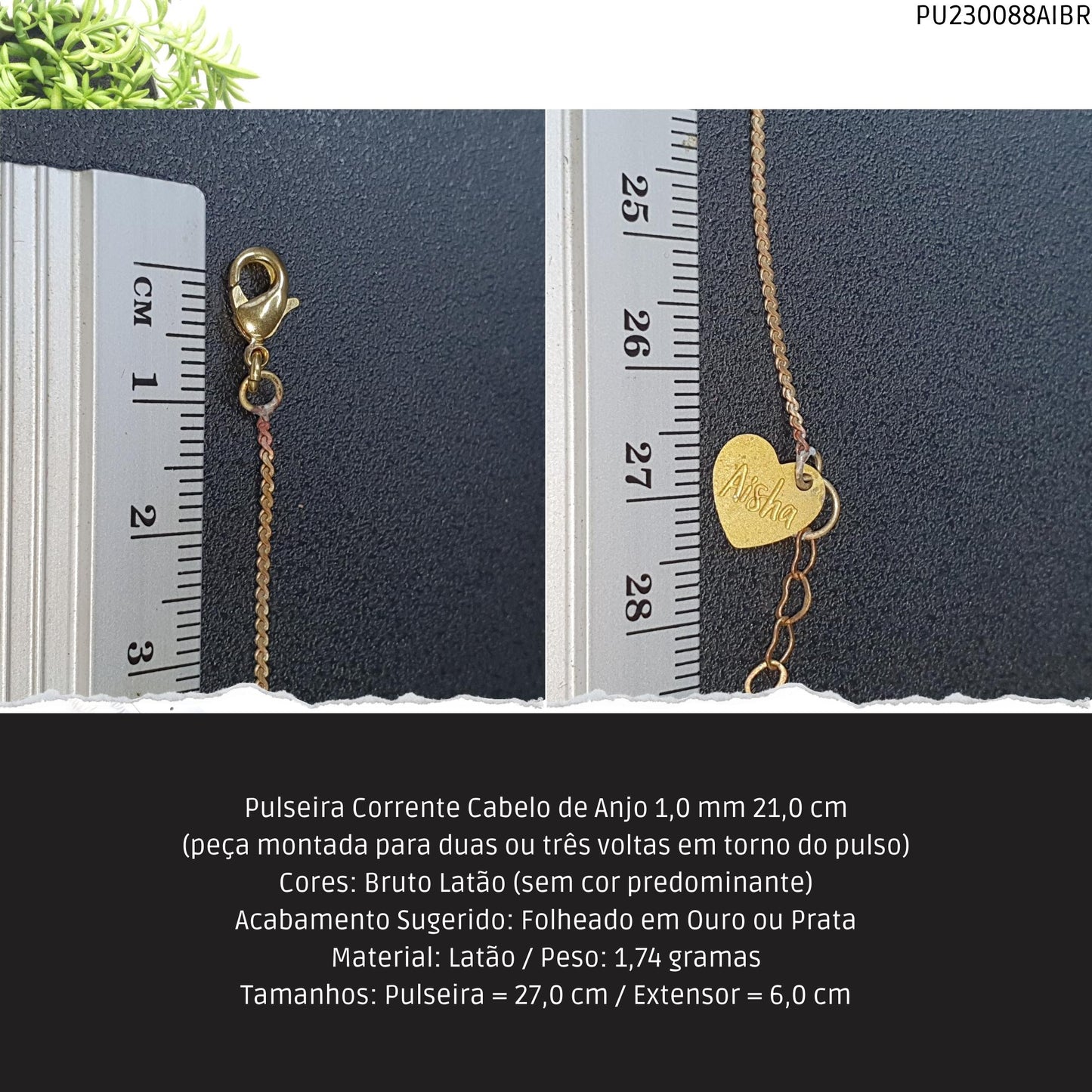 Pulseira Corrente Cabelo de Anjo 1.0 mm 21.0 cm   - Código.: PU230088AIBR  - Peso.: 1.7 gr
