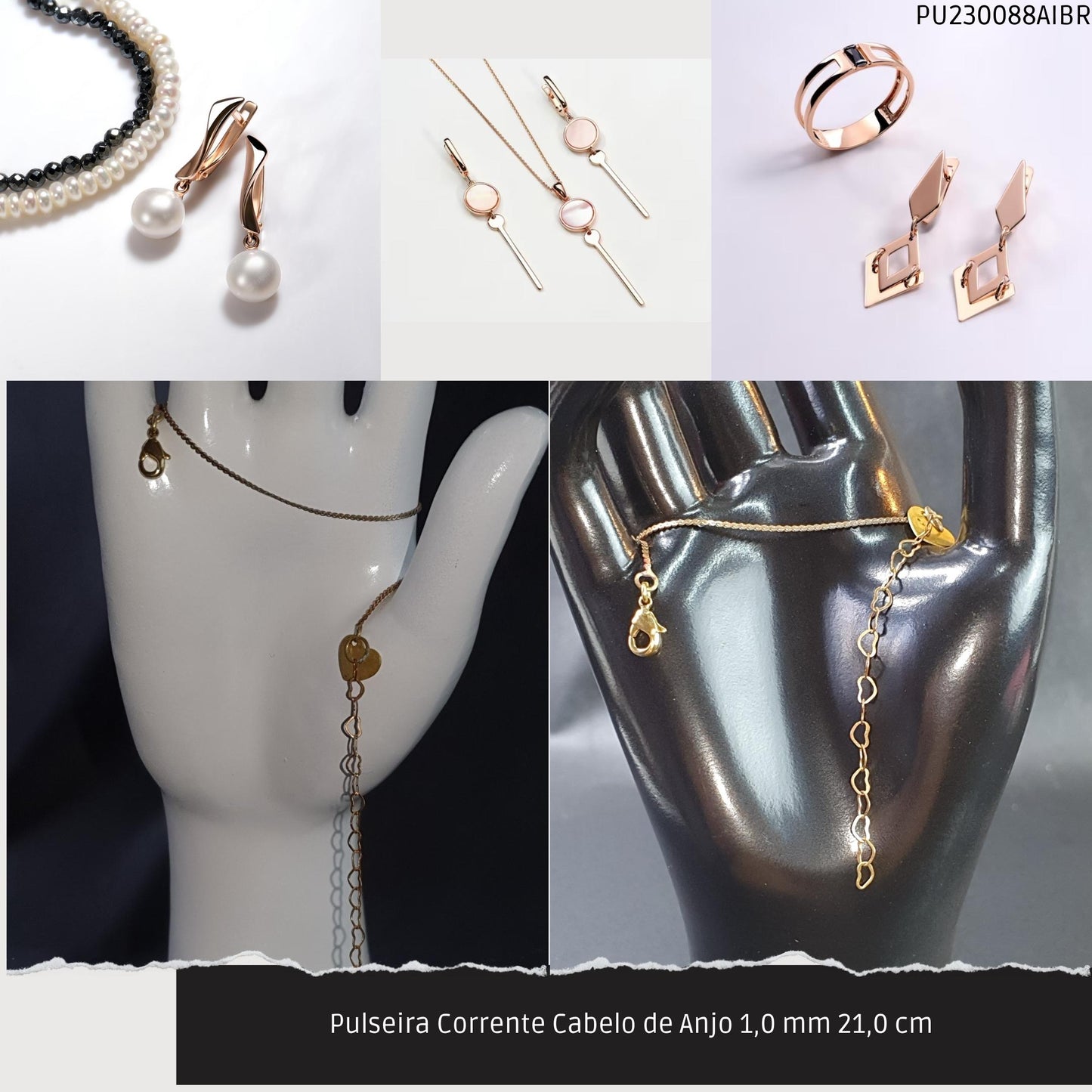 Pulseira Corrente Cabelo de Anjo 1.0 mm 21.0 cm   - Código.: PU230088AIBR  - Peso.: 1.7 gr