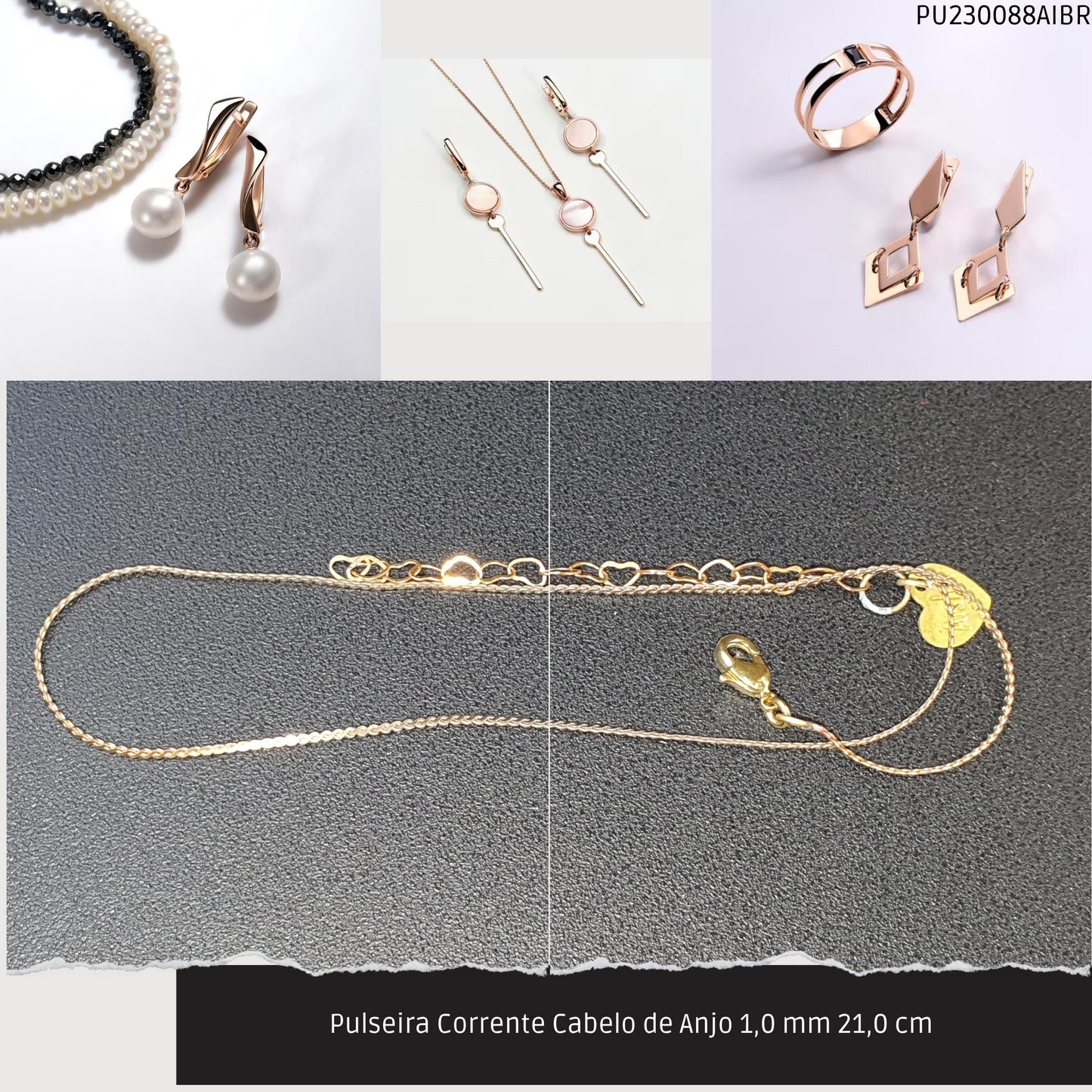Pulseira Corrente Cabelo de Anjo 1.0 mm 21.0 cm   - Código.: PU230088AIBR  - Peso.: 1.7 gr