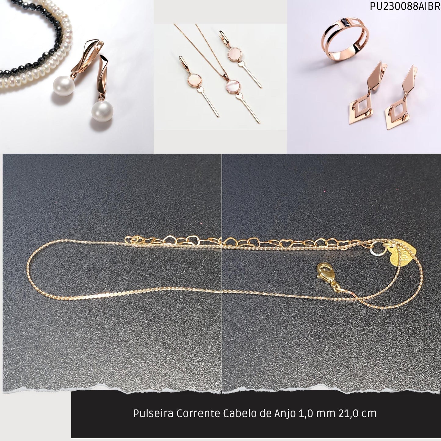 Pulseira Corrente Cabelo de Anjo 1.0 mm 21.0 cm   - Código.: PU230088AIBR  - Peso.: 1.7 gr