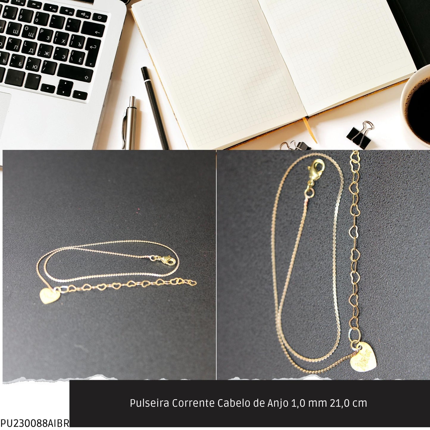 Pulseira Corrente Cabelo de Anjo 1.0 mm 21.0 cm   - Código.: PU230088AIBR  - Peso.: 1.7 gr