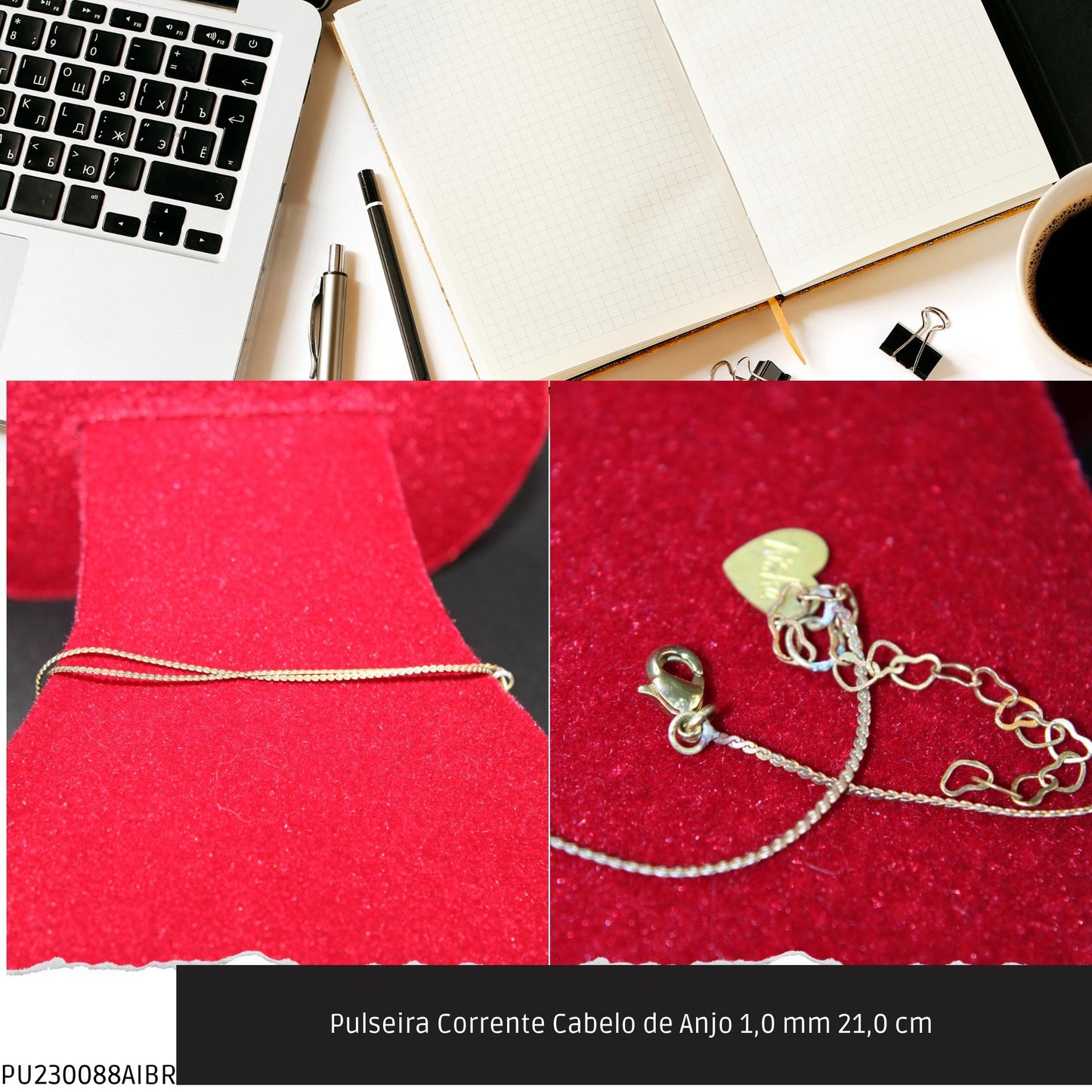 Pulseira Corrente Cabelo de Anjo 1.0 mm 21.0 cm   - Código.: PU230088AIBR  - Peso.: 1.7 gr
