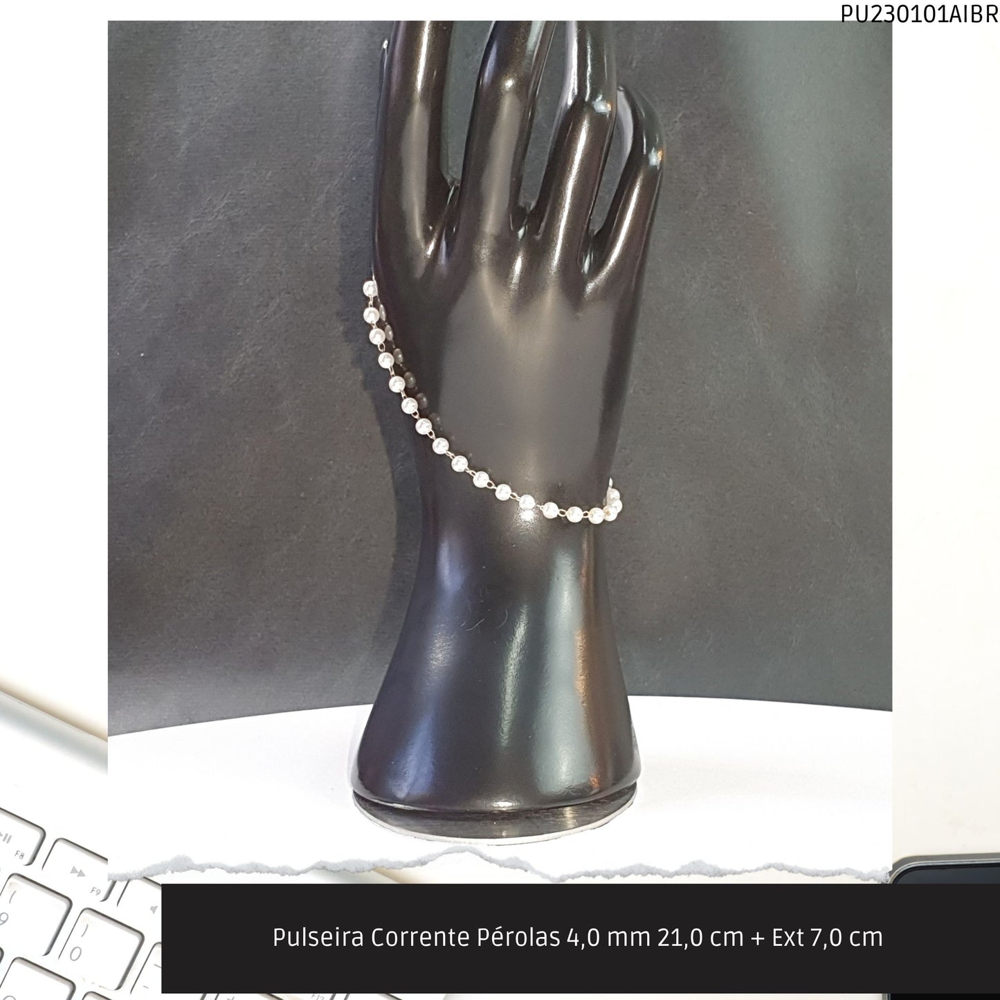 Pulseira Corrente Pérolas 4.0 mm 21.0 cm + Ext 7.0 cm   - Código.: PU230101AIBR  - Peso.: 2.3 gr
