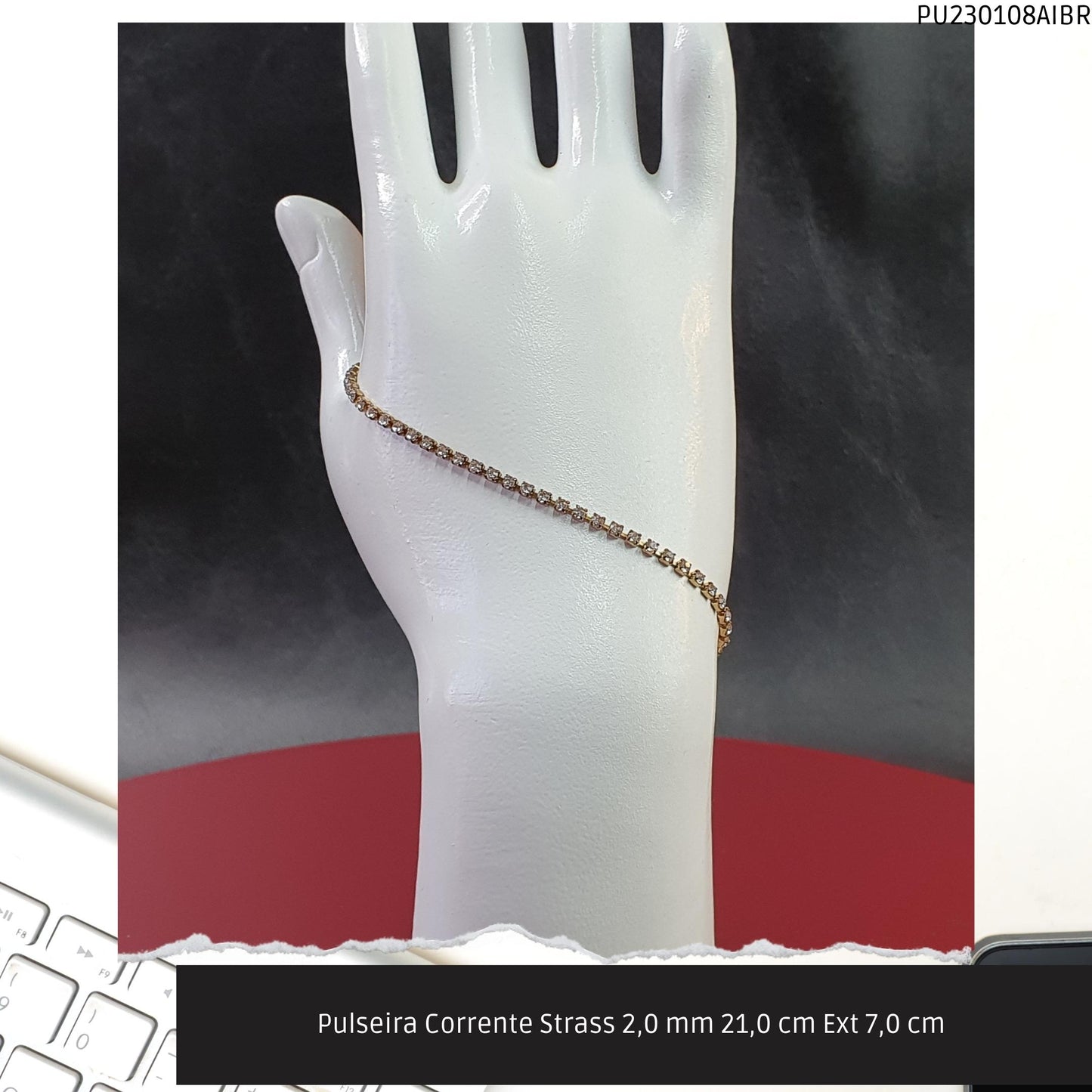 Pulseira Corrente Strass 2.0 mm 21.0 cm Ext 7.0 cm   - Código.: PU230108AIBR  - Peso.: 2.8 gr