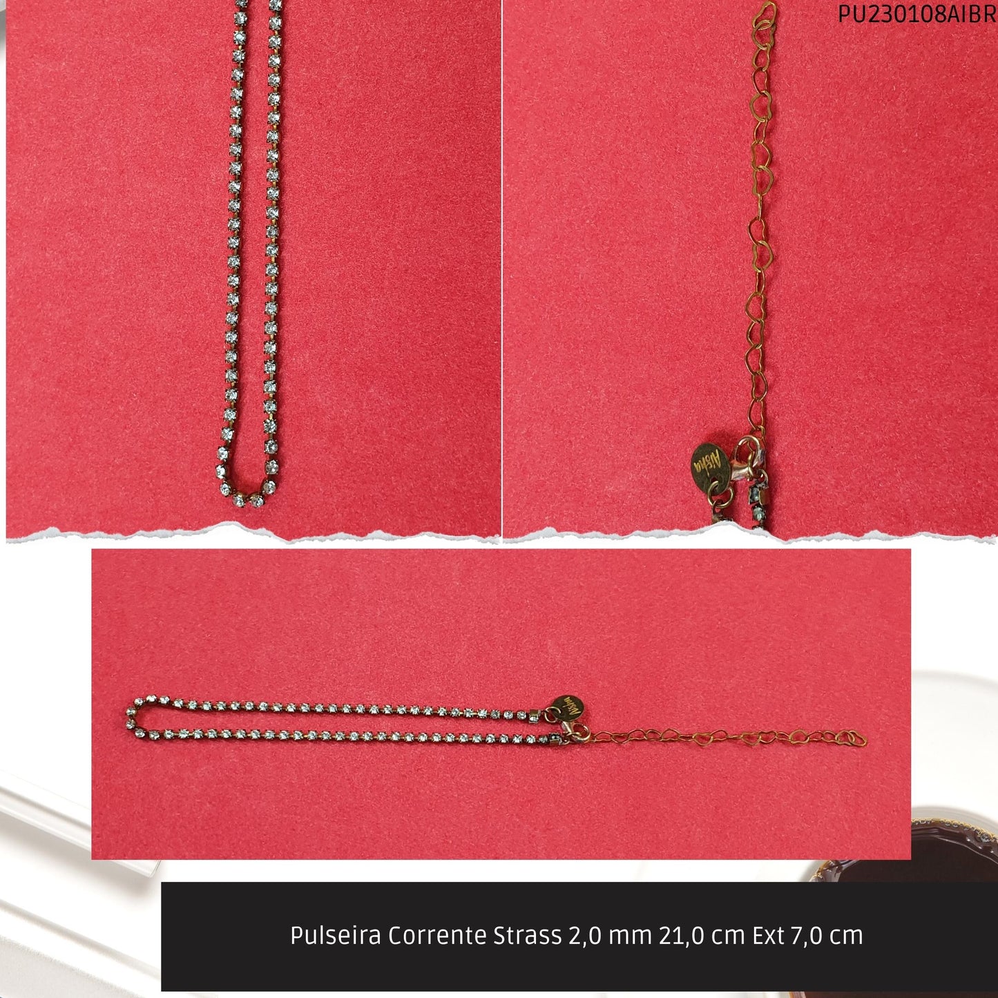 Pulseira Corrente Strass 2.0 mm 21.0 cm Ext 7.0 cm   - Código.: PU230108AIBR  - Peso.: 2.8 gr