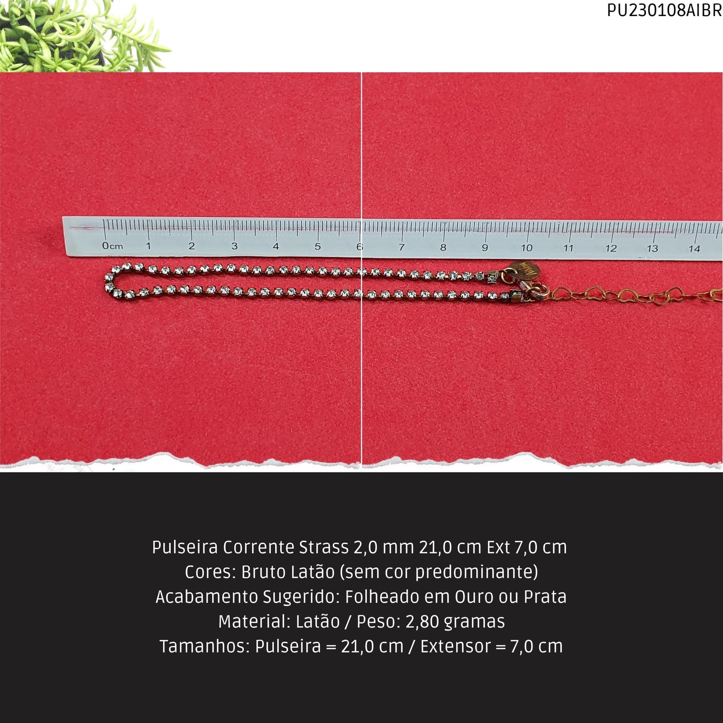 Pulseira Corrente Strass 2.0 mm 21.0 cm Ext 7.0 cm   - Código.: PU230108AIBR  - Peso.: 2.8 gr