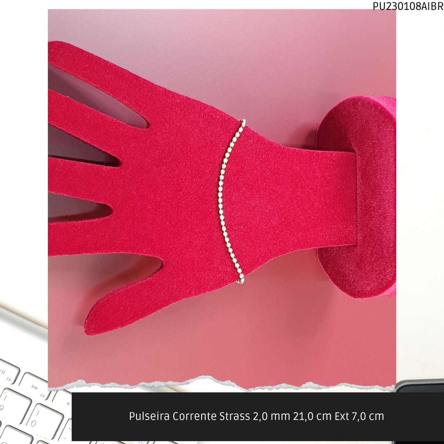 Pulseira Corrente Strass 2.0 mm 21.0 cm Ext 7.0 cm   - Código.: PU230108AIBR  - Peso.: 2.8 gr