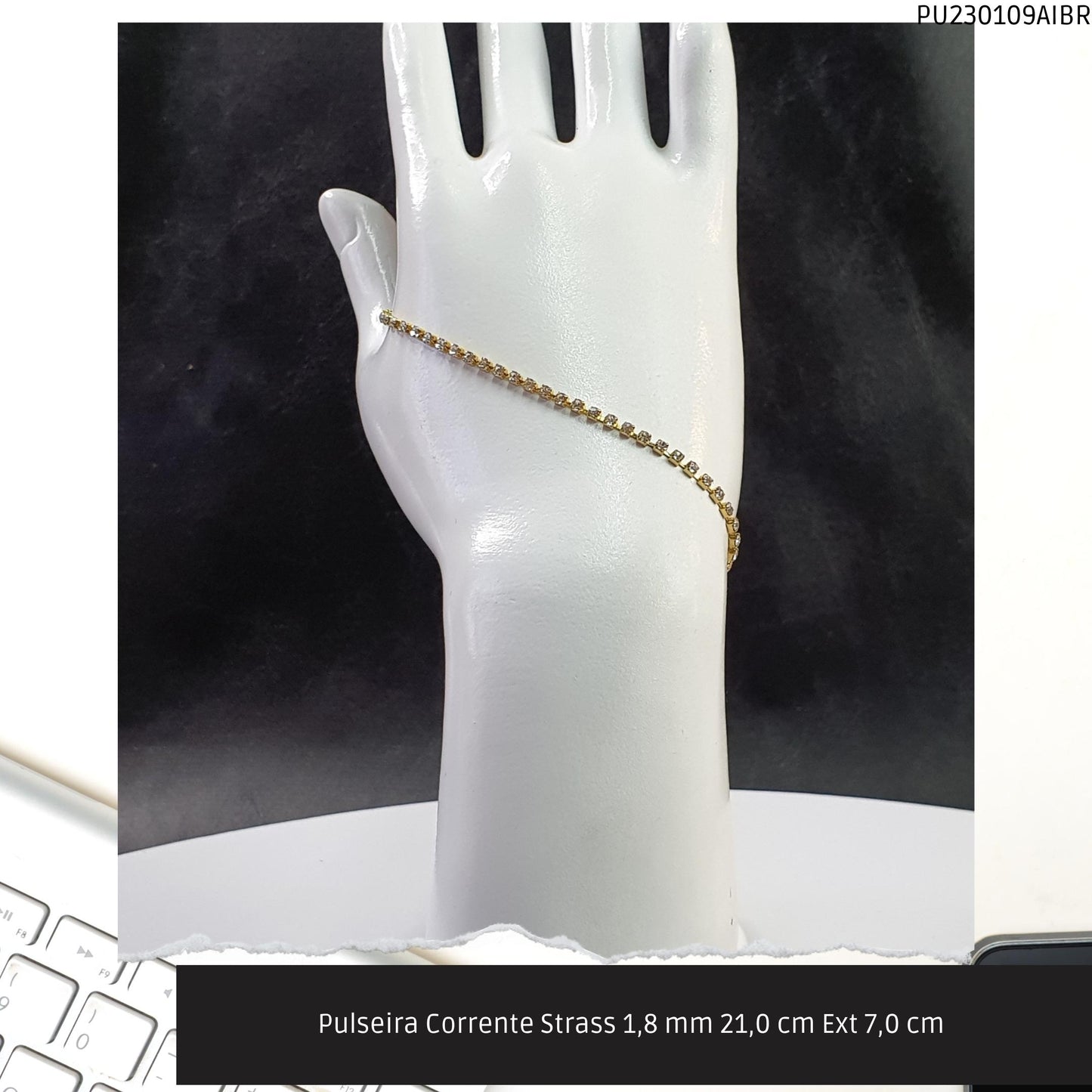 Pulseira Corrente Strass 1.8 mm 21.0 cm Ext 7.0 cm   - Código.: PU230109AIBR  - Peso.: 2.2 gr