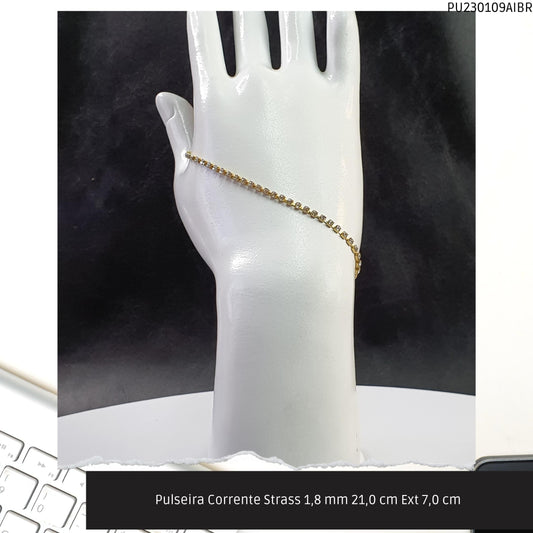 Pulseira Corrente Strass 1.8 mm 21.0 cm Ext 7.0 cm   - Código.: PU230109AIBR  - Peso.: 2.2 gr
