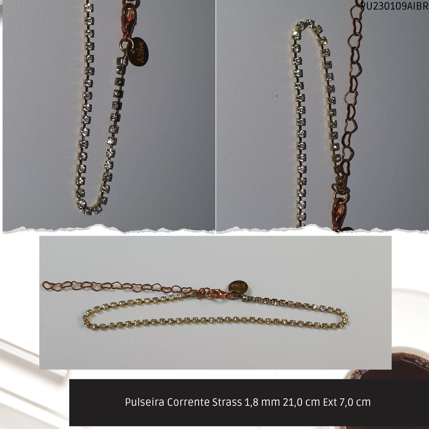 Pulseira Corrente Strass 1.8 mm 21.0 cm Ext 7.0 cm   - Código.: PU230109AIBR  - Peso.: 2.2 gr