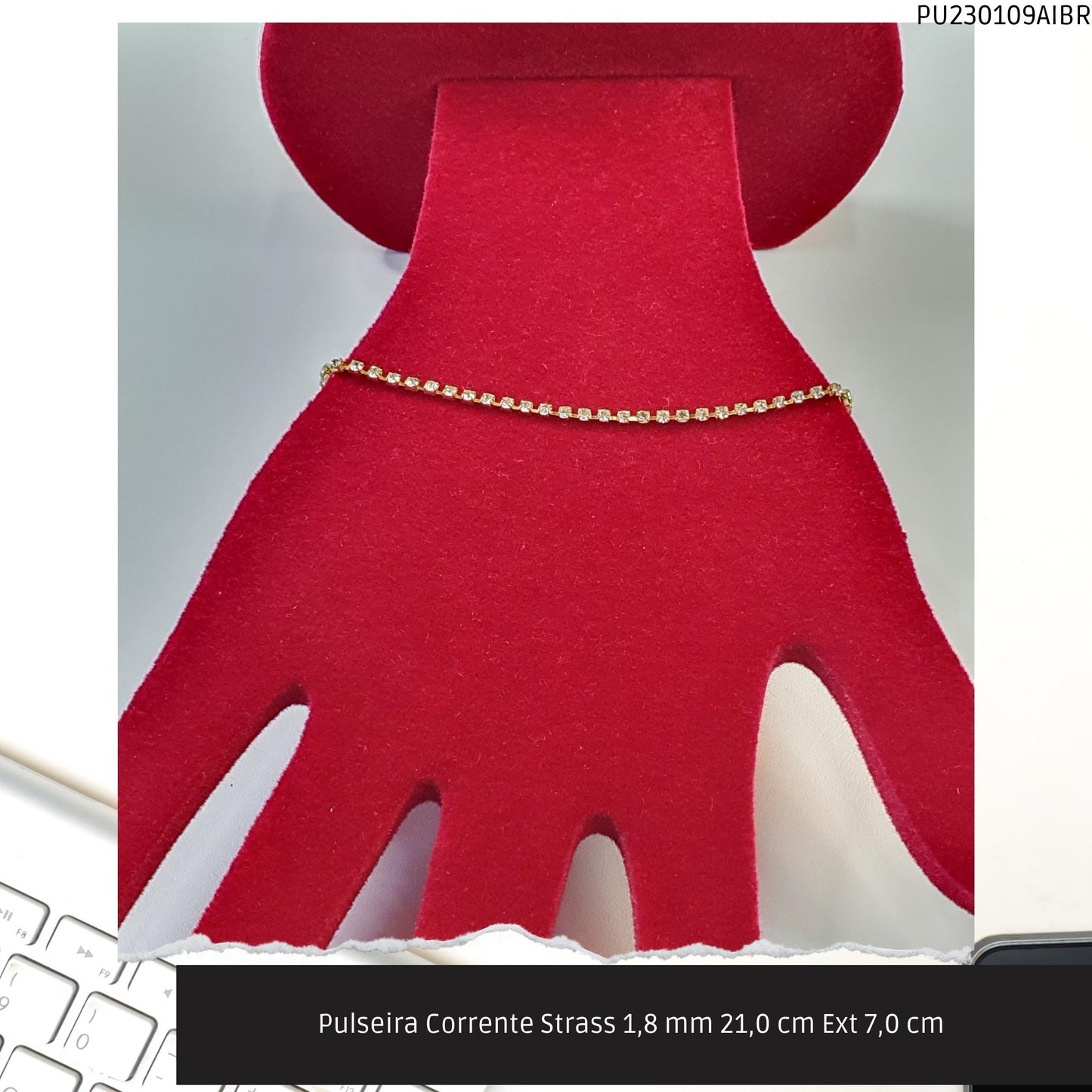 Pulseira Corrente Strass 1.8 mm 21.0 cm Ext 7.0 cm   - Código.: PU230109AIBR  - Peso.: 2.2 gr