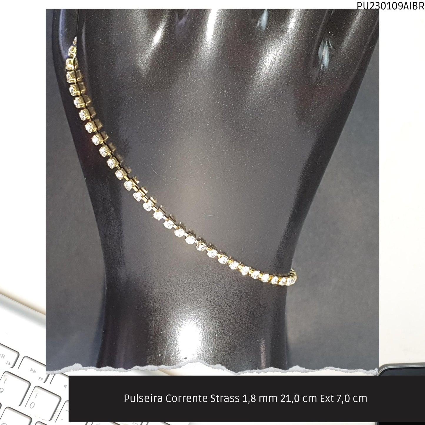 Pulseira Corrente Strass 1.8 mm 21.0 cm Ext 7.0 cm   - Código.: PU230109AIBR  - Peso.: 2.2 gr