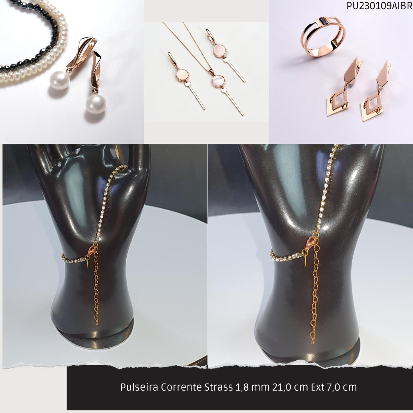 Pulseira Corrente Strass 1.8 mm 21.0 cm Ext 7.0 cm   - Código.: PU230109AIBR  - Peso.: 2.2 gr