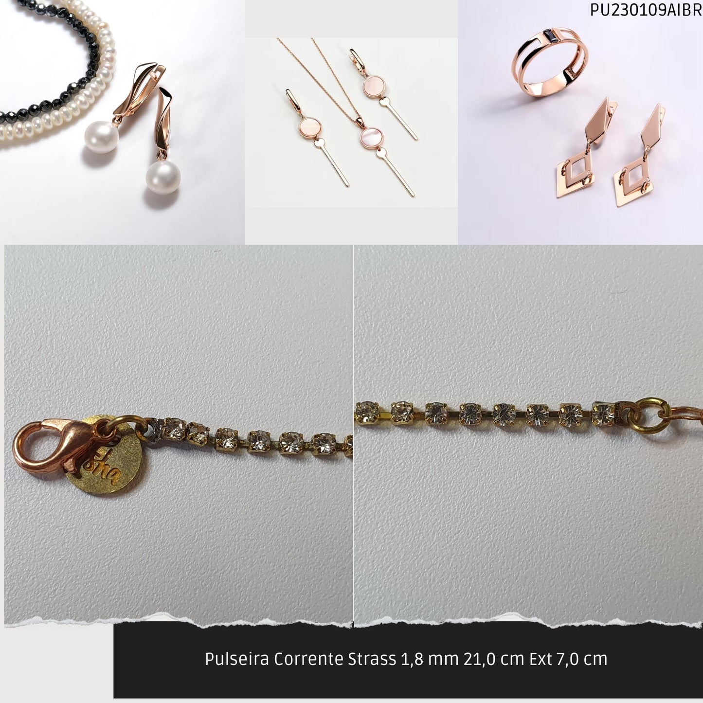 Pulseira Corrente Strass 1.8 mm 21.0 cm Ext 7.0 cm   - Código.: PU230109AIBR  - Peso.: 2.2 gr