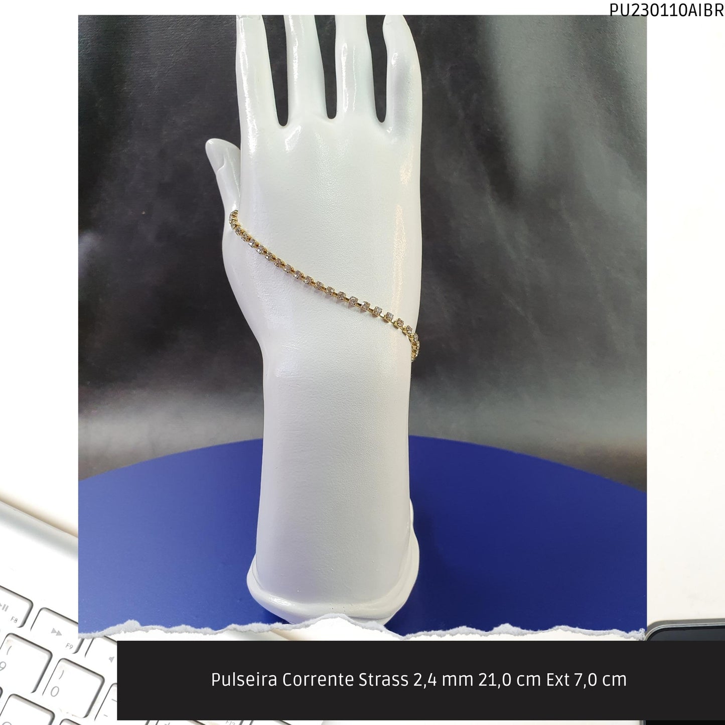 Pulseira Corrente Strass 2.4 mm 21.0 cm Ext 7.0 cm   - Código.: PU230110AIBR  - Peso.: 3.1 gr