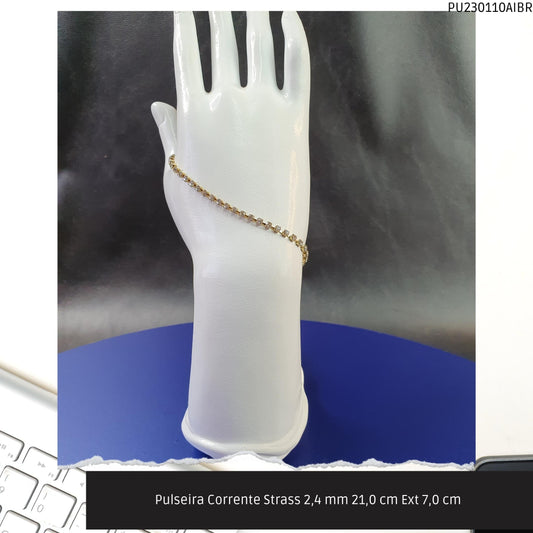 Pulseira Corrente Strass 2.4 mm 21.0 cm Ext 7.0 cm   - Código.: PU230110AIBR  - Peso.: 3.1 gr