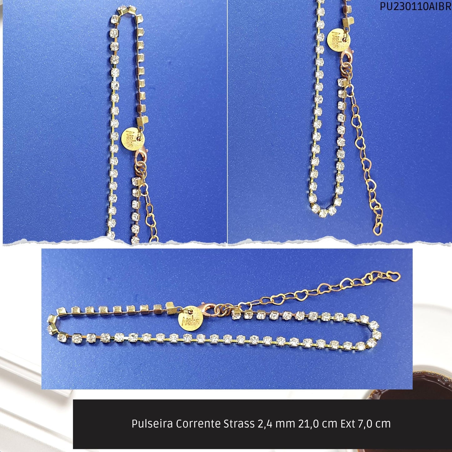 Pulseira Corrente Strass 2.4 mm 21.0 cm Ext 7.0 cm   - Código.: PU230110AIBR  - Peso.: 3.1 gr