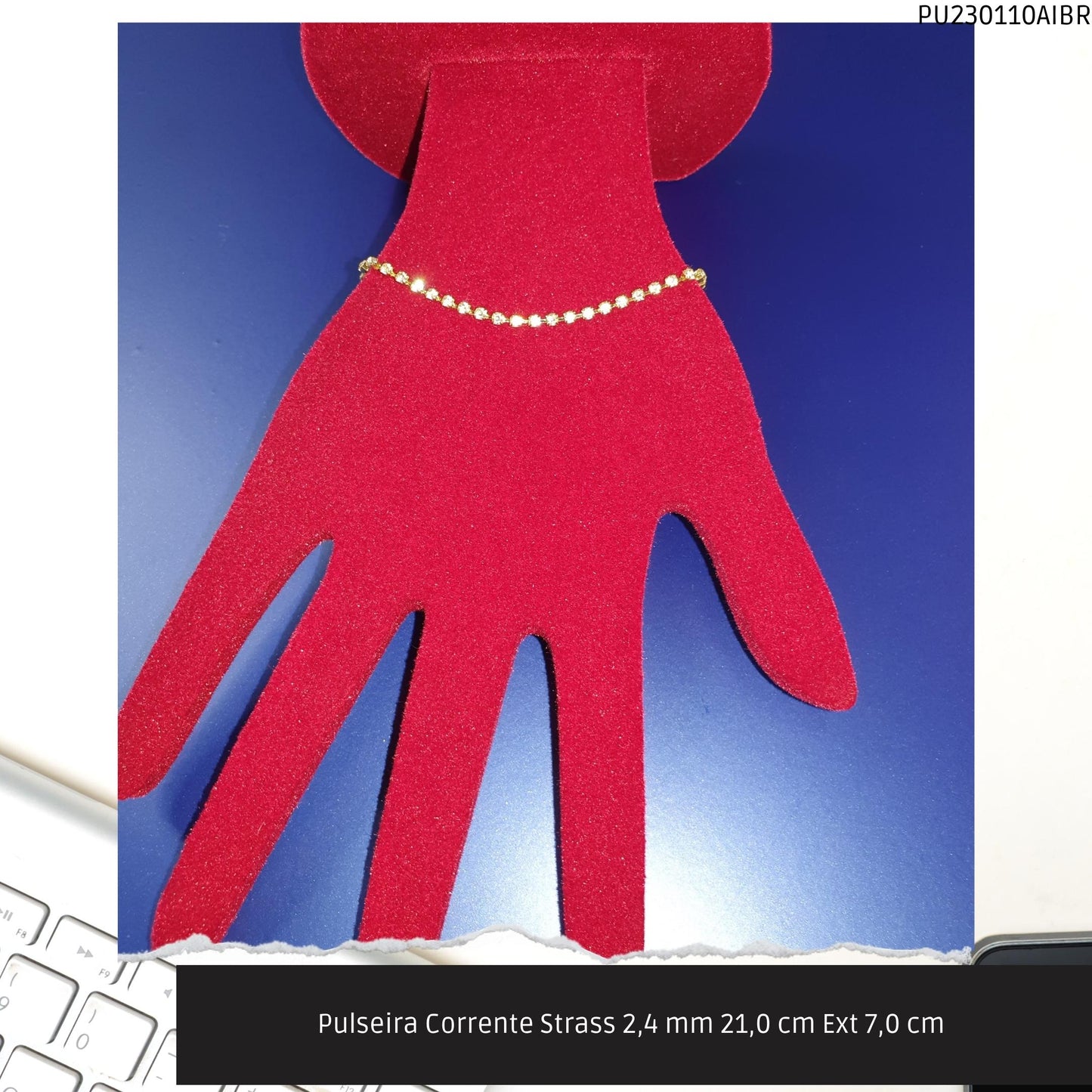 Pulseira Corrente Strass 2.4 mm 21.0 cm Ext 7.0 cm   - Código.: PU230110AIBR  - Peso.: 3.1 gr