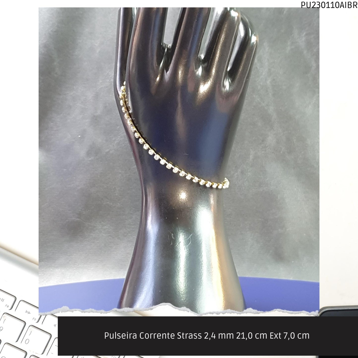 Pulseira Corrente Strass 2.4 mm 21.0 cm Ext 7.0 cm   - Código.: PU230110AIBR  - Peso.: 3.1 gr