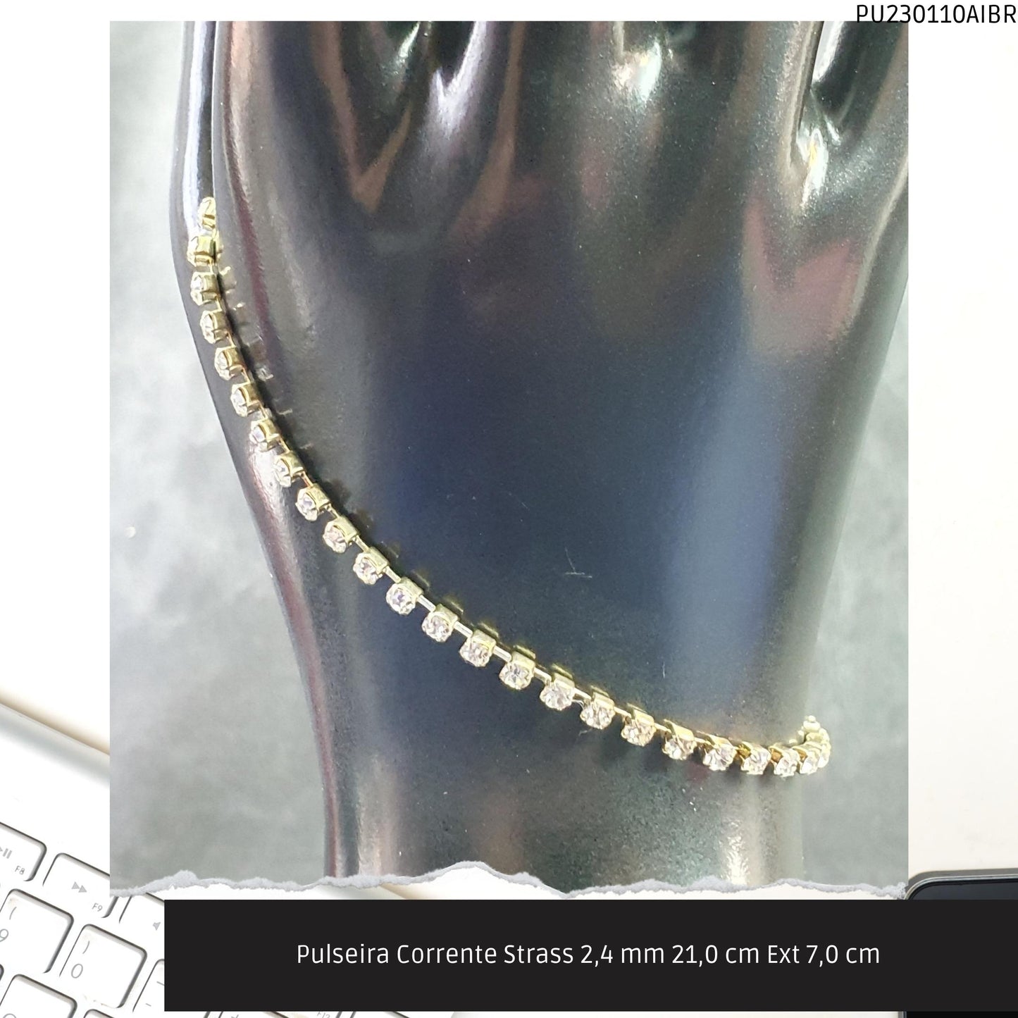 Pulseira Corrente Strass 2.4 mm 21.0 cm Ext 7.0 cm   - Código.: PU230110AIBR  - Peso.: 3.1 gr
