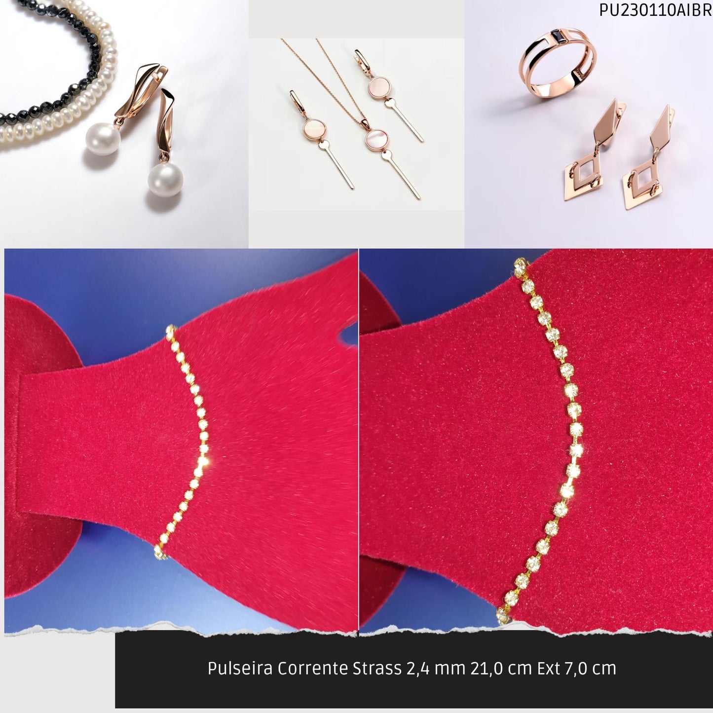 Pulseira Corrente Strass 2.4 mm 21.0 cm Ext 7.0 cm   - Código.: PU230110AIBR  - Peso.: 3.1 gr