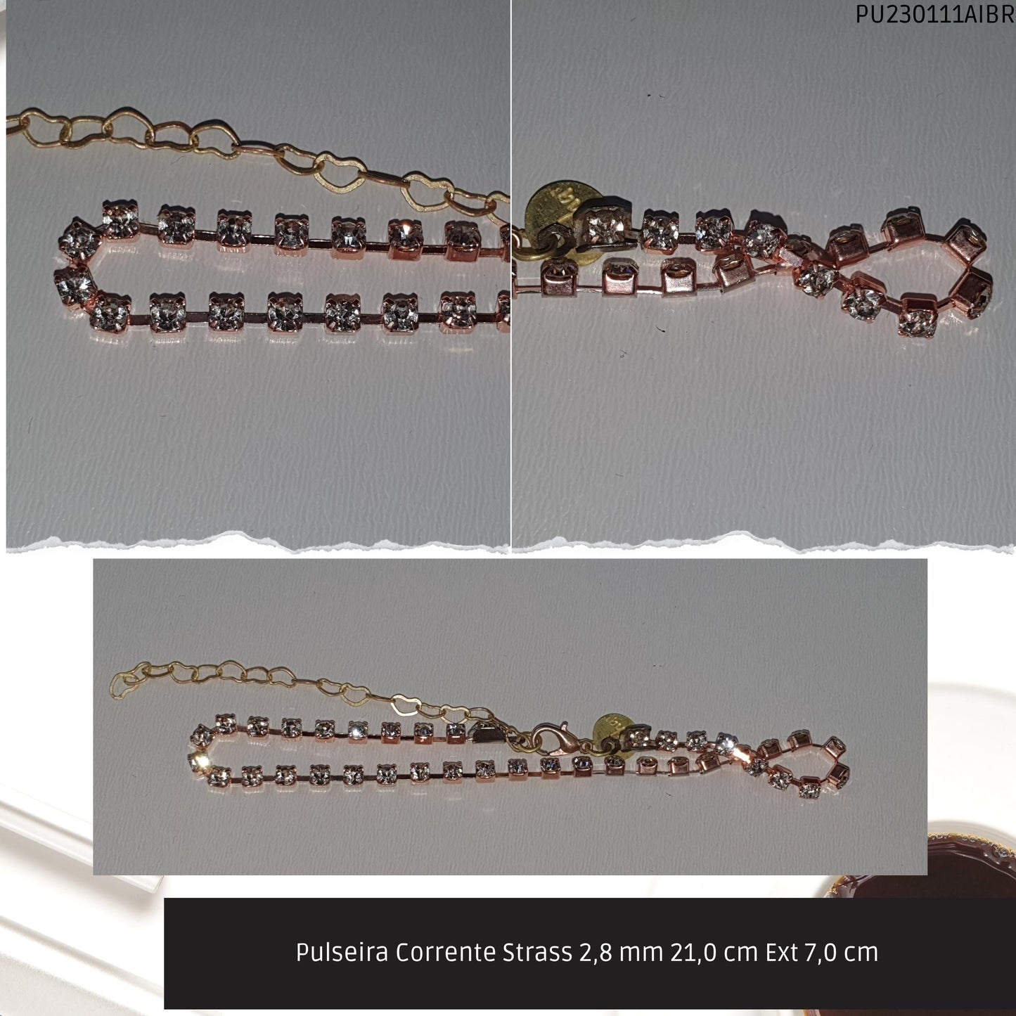 Pulseira Corrente Strass 2.8 mm 21.0 cm Ext 7.0 cm   - Código.: PU230111AIBR  - Peso.: 3.9 gr