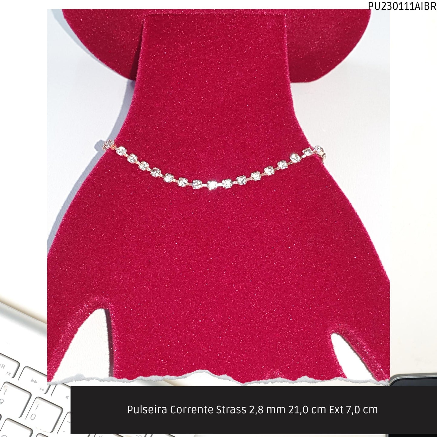Pulseira Corrente Strass 2.8 mm 21.0 cm Ext 7.0 cm   - Código.: PU230111AIBR  - Peso.: 3.9 gr