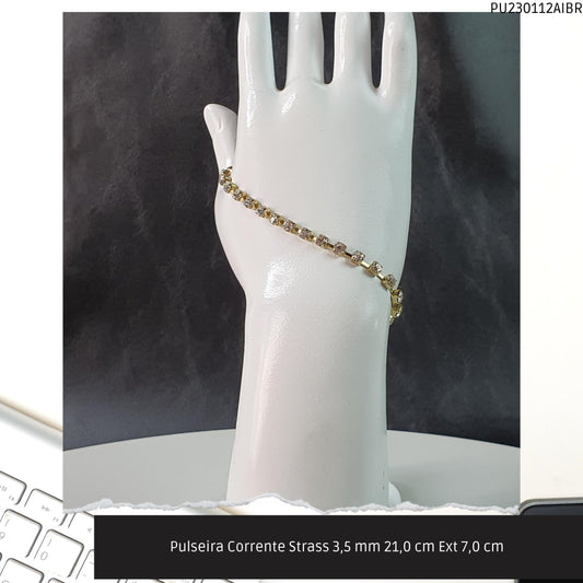 Pulseira Corrente Strass 3.5 mm 21.0 cm Ext 7.0 cm   - Código.: PU230112AIBR  - Peso.: 5.0 gr