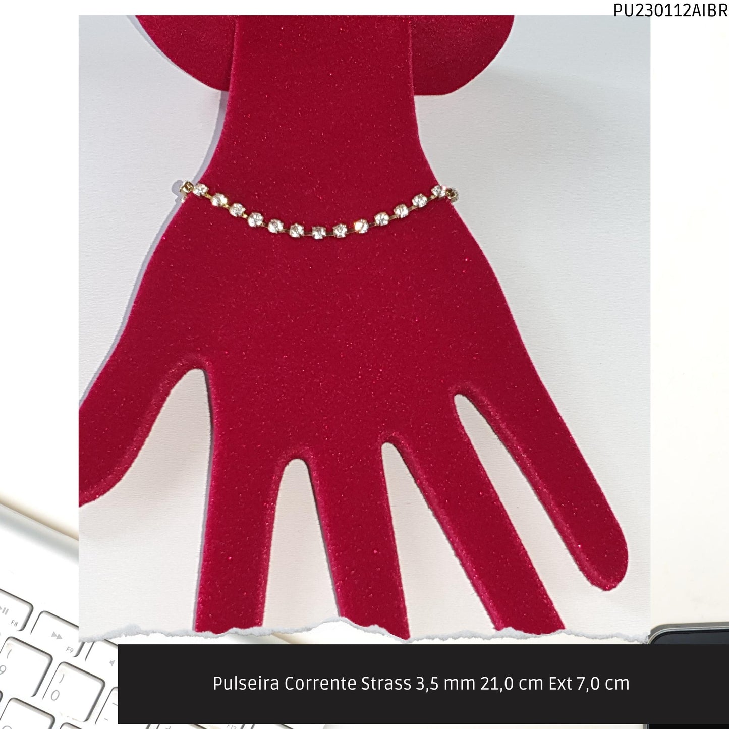 Pulseira Corrente Strass 3.5 mm 21.0 cm Ext 7.0 cm   - Código.: PU230112AIBR  - Peso.: 5.0 gr