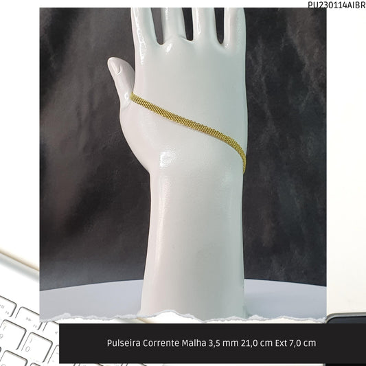 Pulseira Corrente Malha 3.5 mm 21.0 cm Ext 7.0 cm   - Código.: PU230114AIBR  - Peso.: 3.8 gr