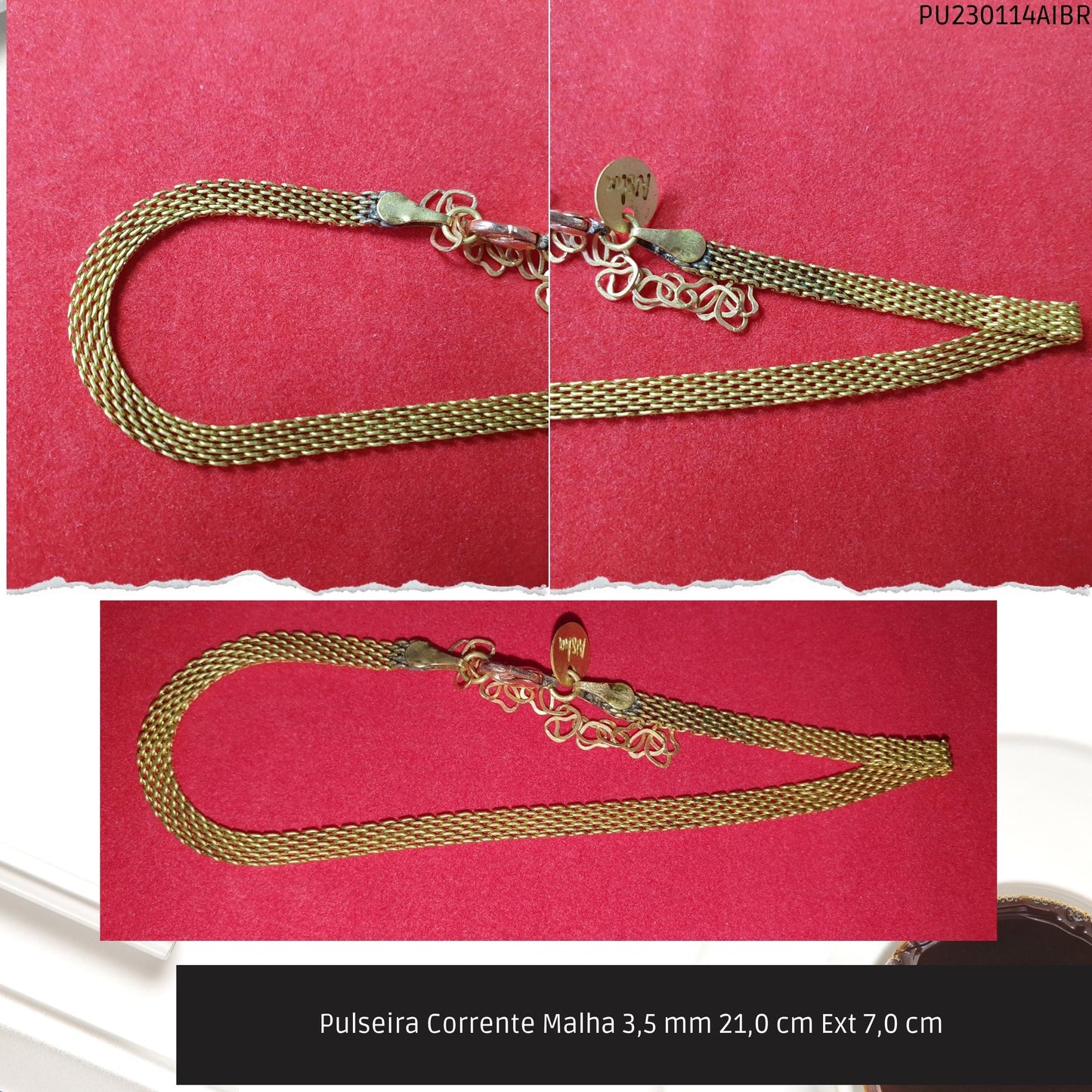 Pulseira Corrente Malha 3.5 mm 21.0 cm Ext 7.0 cm   - Código.: PU230114AIBR  - Peso.: 3.8 gr