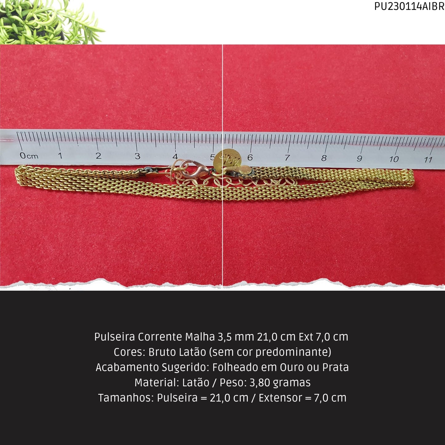 Pulseira Corrente Malha 3.5 mm 21.0 cm Ext 7.0 cm   - Código.: PU230114AIBR  - Peso.: 3.8 gr