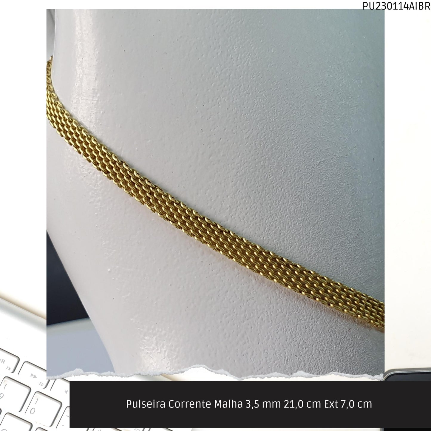 Pulseira Corrente Malha 3.5 mm 21.0 cm Ext 7.0 cm   - Código.: PU230114AIBR  - Peso.: 3.8 gr