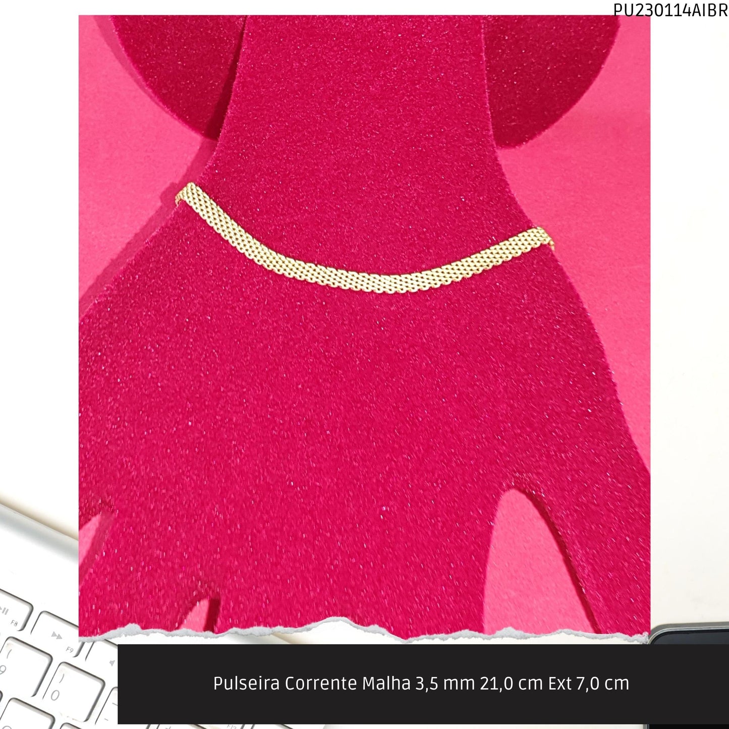 Pulseira Corrente Malha 3.5 mm 21.0 cm Ext 7.0 cm   - Código.: PU230114AIBR  - Peso.: 3.8 gr