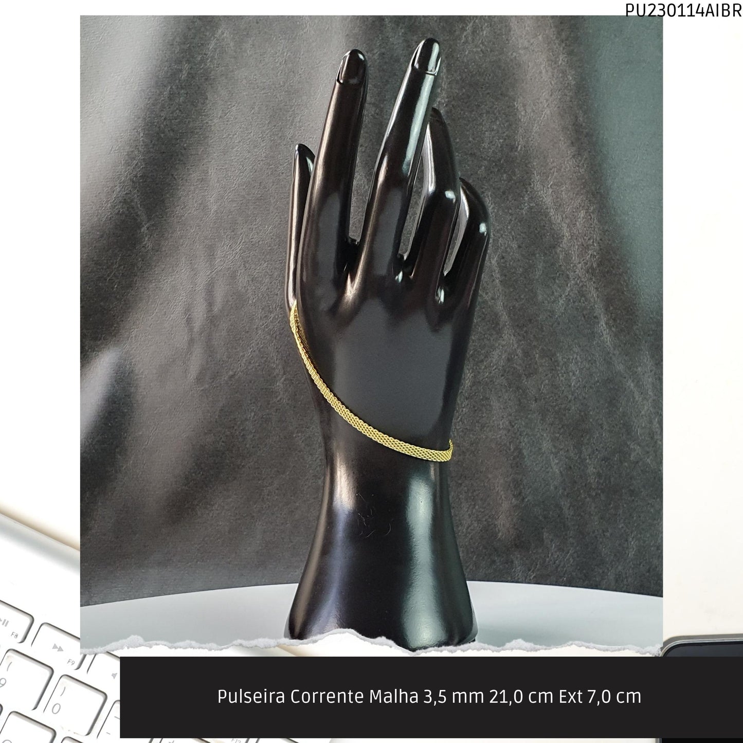 Pulseira Corrente Malha 3.5 mm 21.0 cm Ext 7.0 cm   - Código.: PU230114AIBR  - Peso.: 3.8 gr
