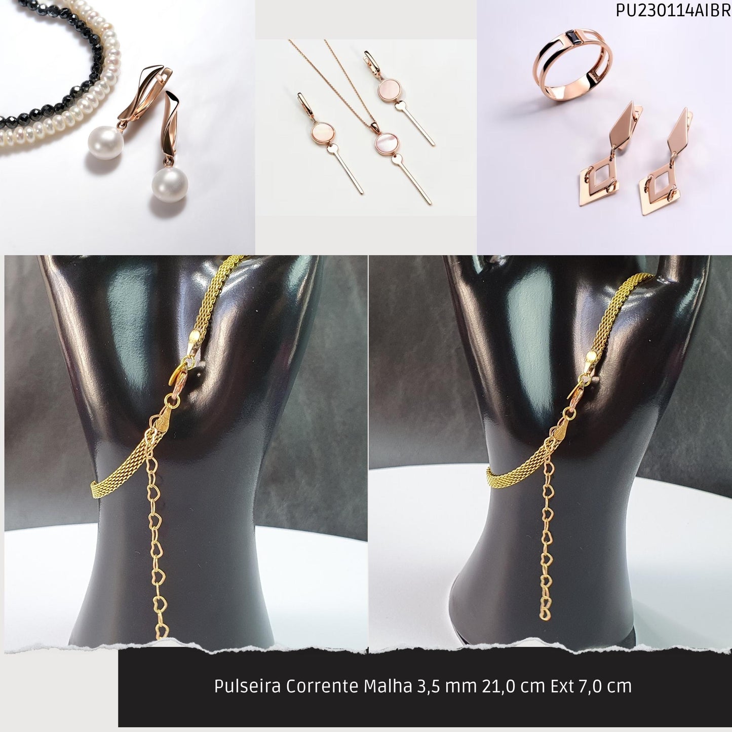 Pulseira Corrente Malha 3.5 mm 21.0 cm Ext 7.0 cm   - Código.: PU230114AIBR  - Peso.: 3.8 gr