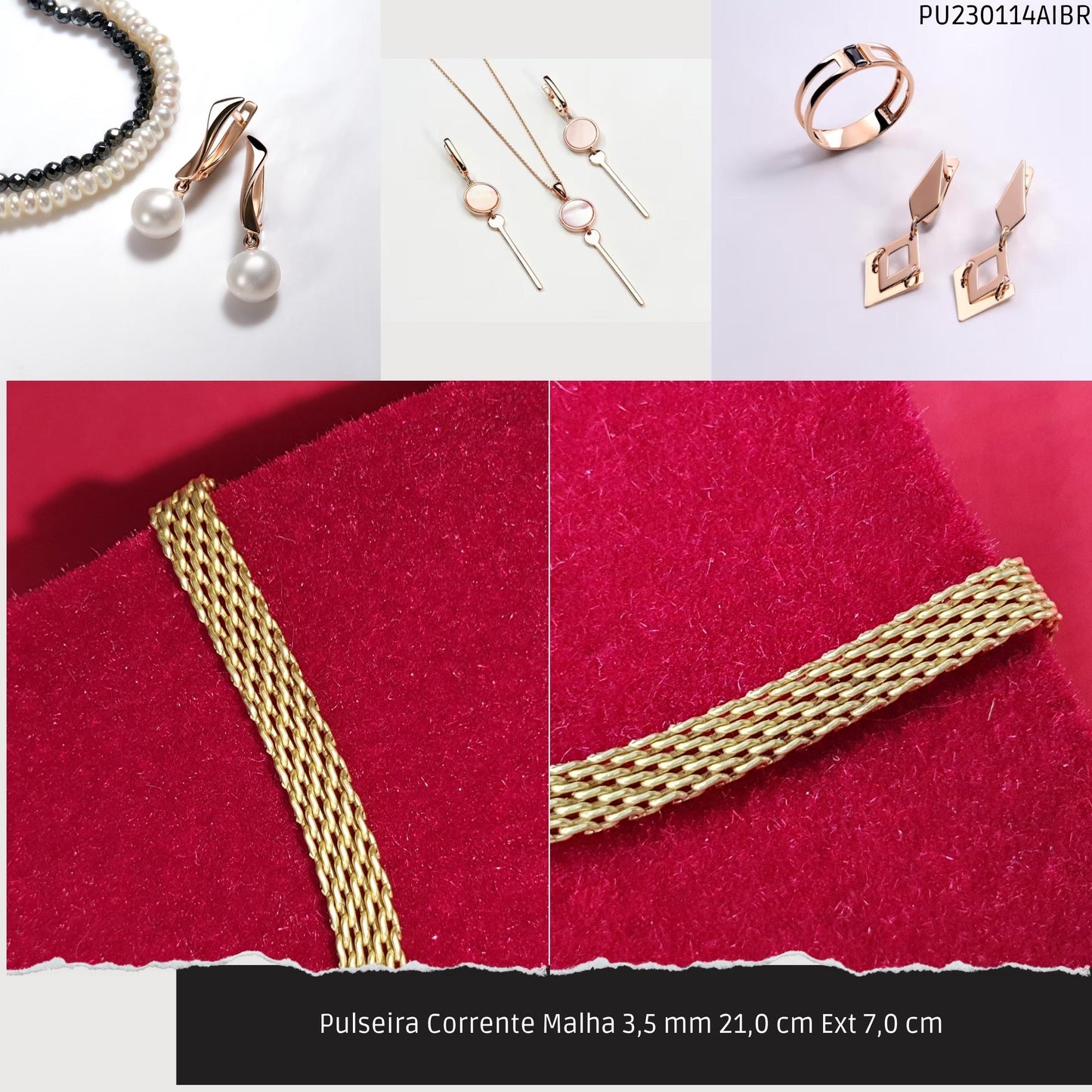 Pulseira Corrente Malha 3.5 mm 21.0 cm Ext 7.0 cm   - Código.: PU230114AIBR  - Peso.: 3.8 gr
