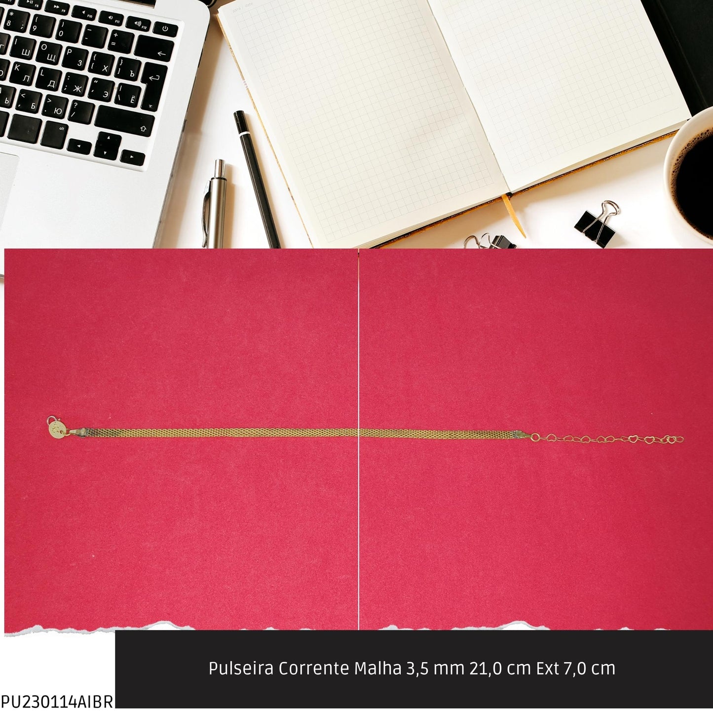 Pulseira Corrente Malha 3.5 mm 21.0 cm Ext 7.0 cm   - Código.: PU230114AIBR  - Peso.: 3.8 gr
