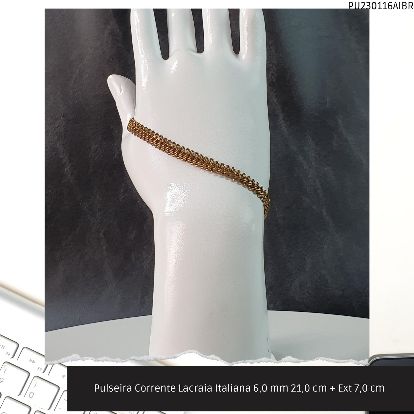 Pulseira Corrente Lacraia Italiana 6.0 mm 21.0 cm + Ext 7.0 cm   - Código.: PU230116AIBR  - Peso.: 9.5 gr