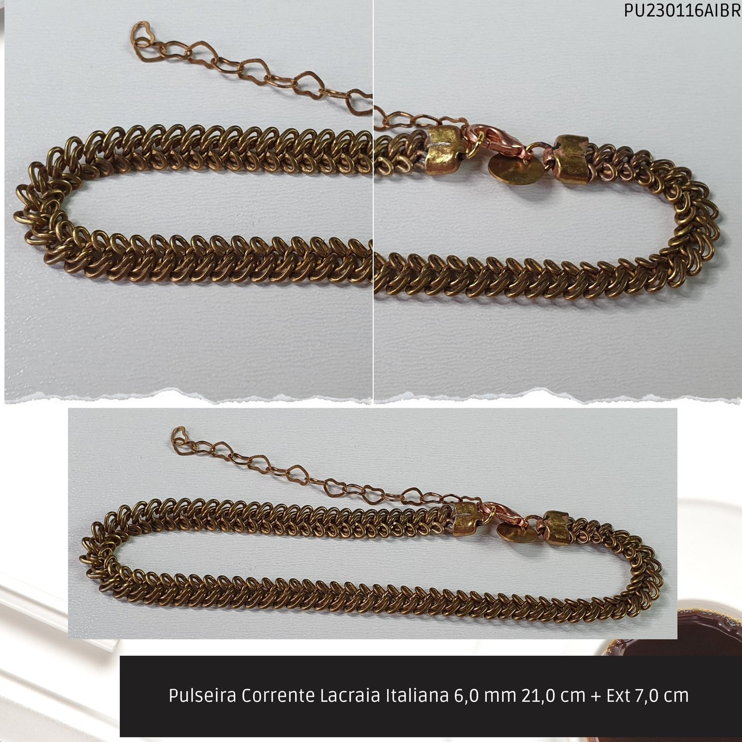 Pulseira Corrente Lacraia Italiana 6.0 mm 21.0 cm + Ext 7.0 cm   - Código.: PU230116AIBR  - Peso.: 9.5 gr