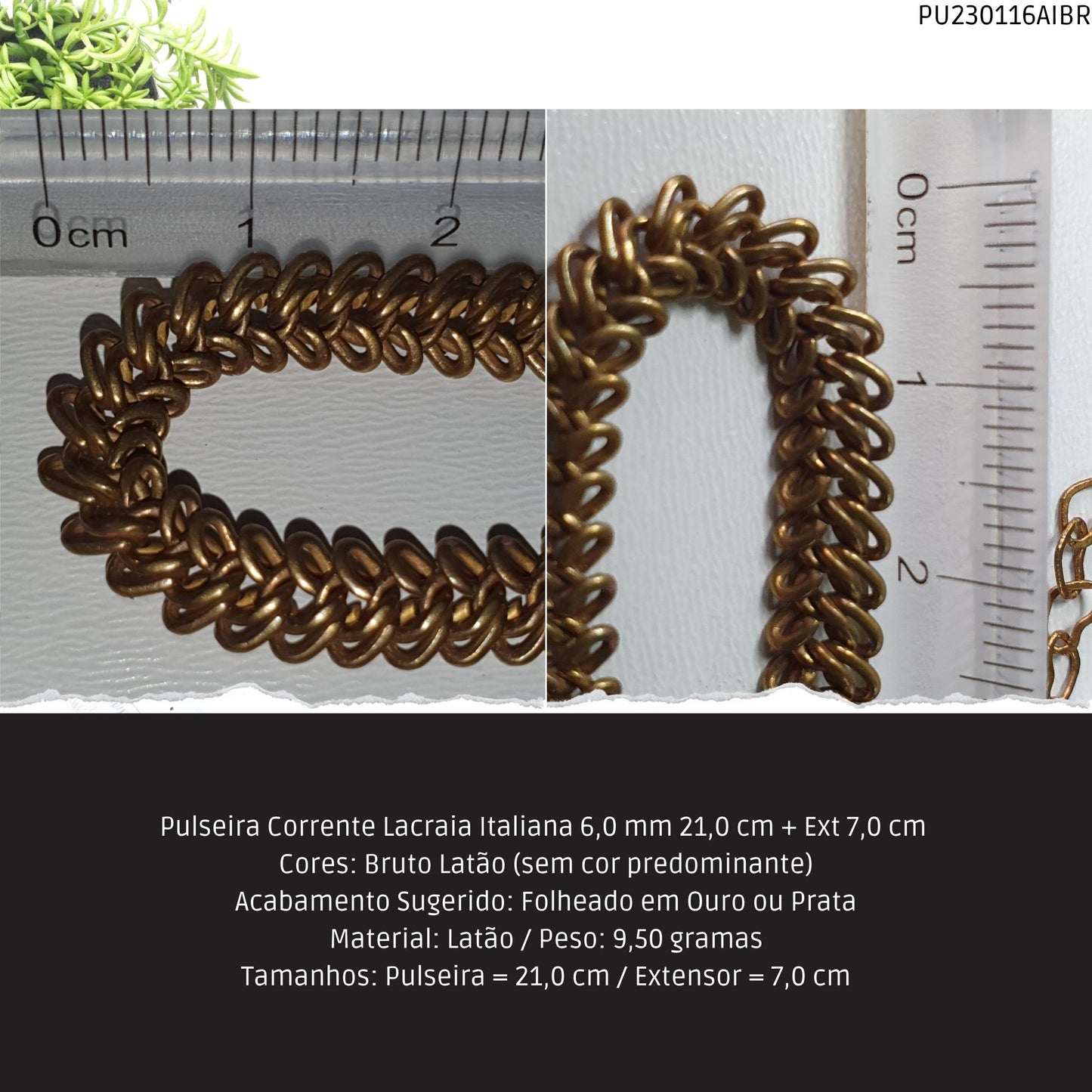 Pulseira Corrente Lacraia Italiana 6.0 mm 21.0 cm + Ext 7.0 cm   - Código.: PU230116AIBR  - Peso.: 9.5 gr