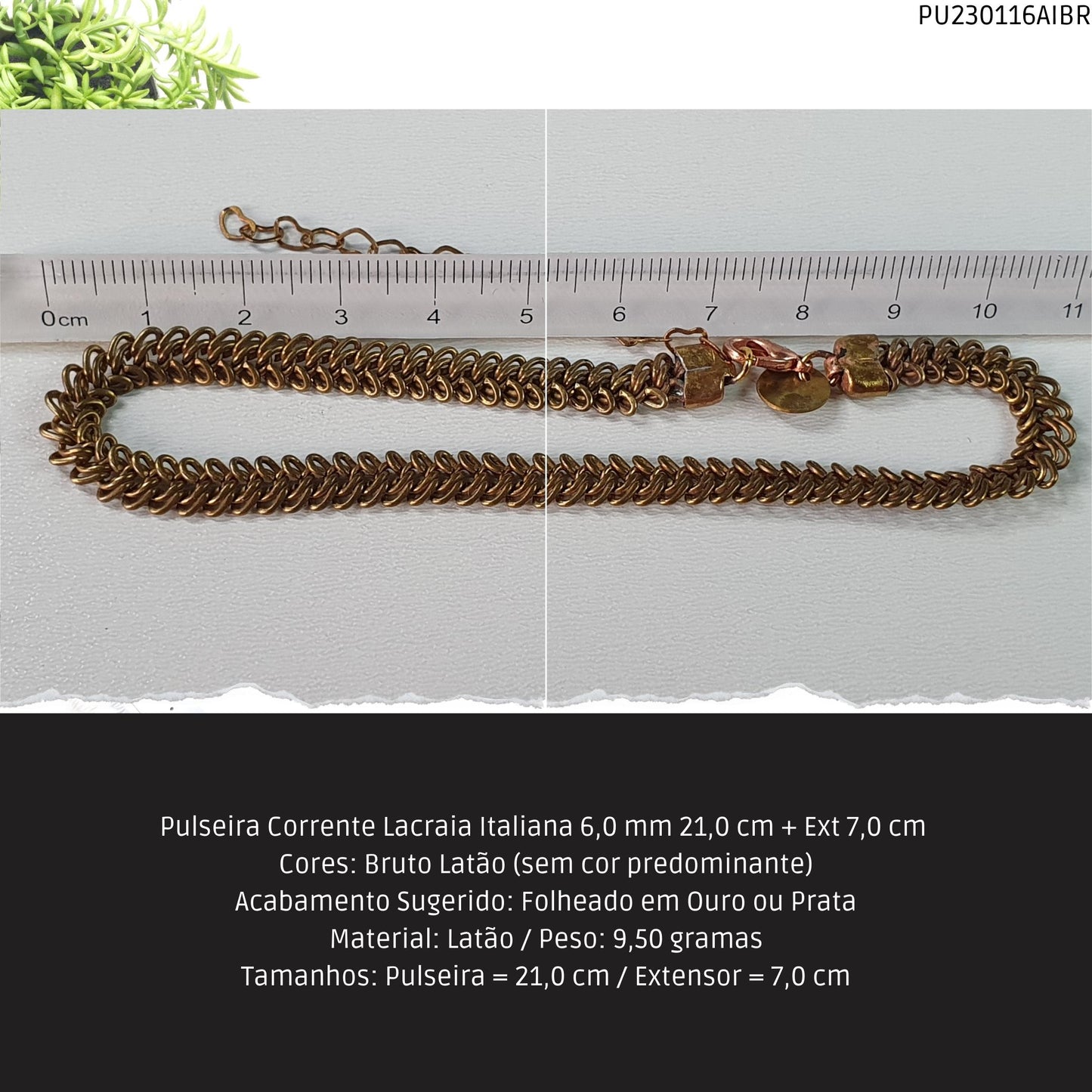 Pulseira Corrente Lacraia Italiana 6.0 mm 21.0 cm + Ext 7.0 cm   - Código.: PU230116AIBR  - Peso.: 9.5 gr