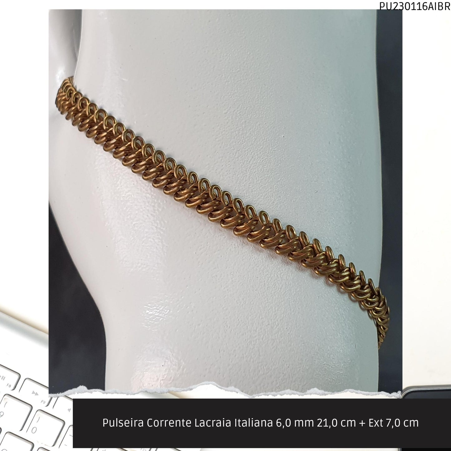 Pulseira Corrente Lacraia Italiana 6.0 mm 21.0 cm + Ext 7.0 cm   - Código.: PU230116AIBR  - Peso.: 9.5 gr