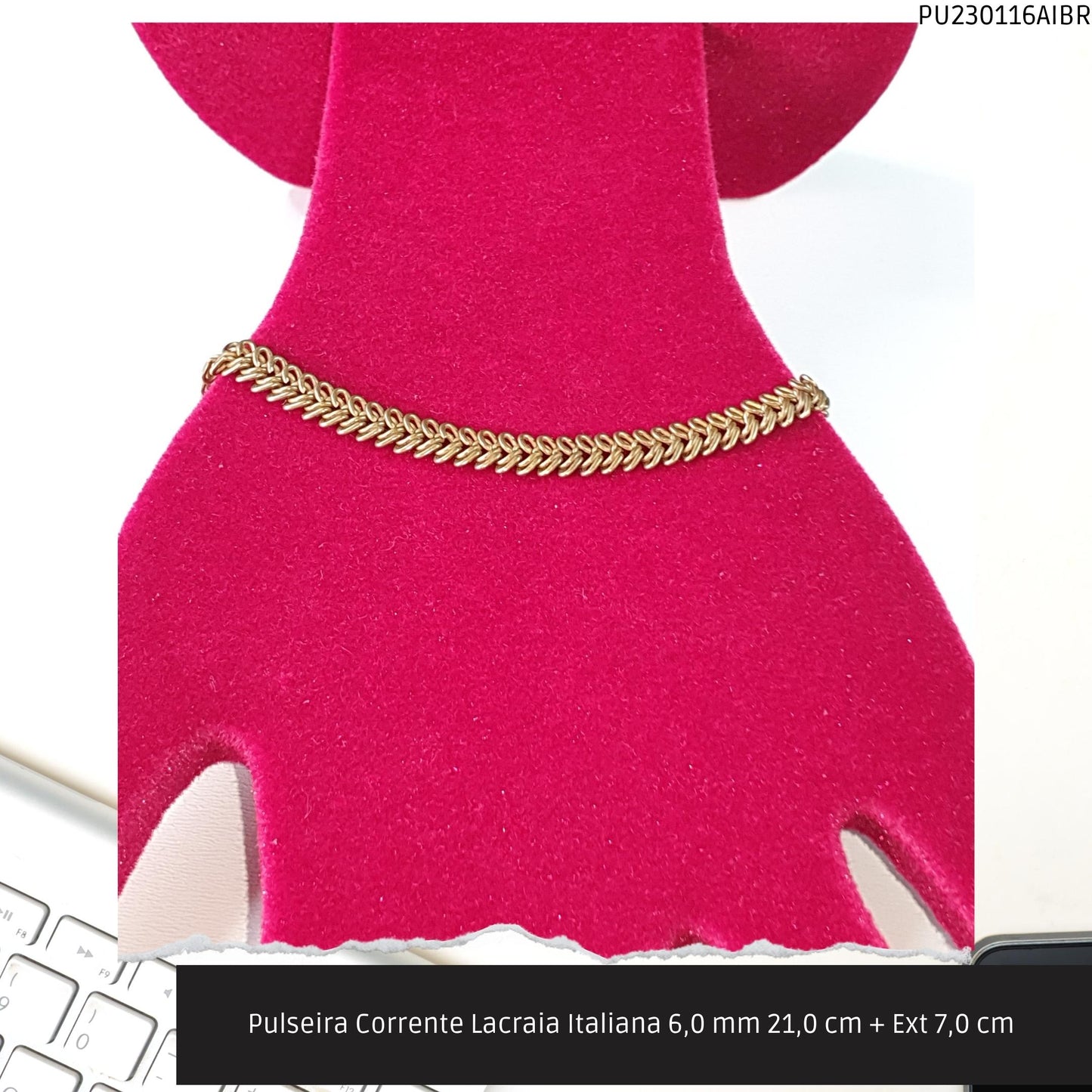 Pulseira Corrente Lacraia Italiana 6.0 mm 21.0 cm + Ext 7.0 cm   - Código.: PU230116AIBR  - Peso.: 9.5 gr